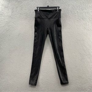 SPANX Black Faux Leather Leggings Shiny Coated Skinny Pull On Women's Size S